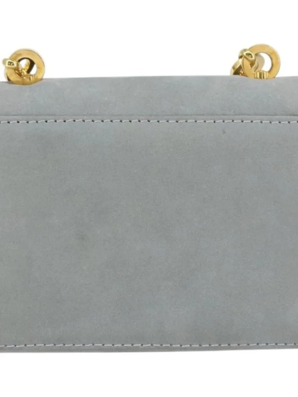 Salvatore Ferragamo Gancini Chain Shoulder Pouch Suede Gray Gold Auth 163100V